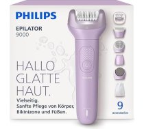 Philips epilators Series 9000 - bezvadu epilators mitrai un sausai lietošanai, kājām, ķermenim un bikini zonai, ar ProGuide, 9 piederumiem, tostarp pedikīra piederumu, 60 min. baterija, modelis BRE728/00