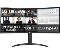 LG 34WR55QK-B 86,4 cm UltraWide WQHD (3440 x 1440) izliekts datora monitors, 100 Hz, 5 ms, HDR10, lasīšanas režīms, HDMI, DisplayPort, C tipa USB, regulējams slīpuma/augstuma statīvs, melns