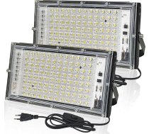 LED āra prožektors 100 W, 2 LED āra prožektori ar spraudni un slēdzi, 6500 K vēsā baltā krāsā, 10000 LM LED lukturis, IP65 ūdensizturīgs āra prožektors pagalma durvīm, zālienam, garāžai, stadionam, spēļu laukumam