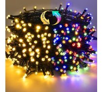 Āra pasaku gaismas, 50 m, 500 LED, silti baltas un krāsainas pasaku gaismas iekštelpās ar kontaktdakšu, 11 režīmi, ūdensizturīgas pasaku gaismas ar taimeri Ziemassvētku kāzu svinībām ārā, krāsu maiņa