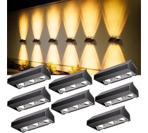 Quntis Saules sienu gaismas āra komplekts ar 8 gaismām uz augšu un uz leju 12 gaismas režīmi Silti balta un RGB 6 LED saules gaismas IP44 Ūdensizturīgs saules žoga apgaismojums Saules apgaismojums dārza balkonam balkonam terasei žogam pagalmam s