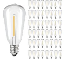 48 AC230V E12 ST38 spuldzīšu komplekts LED pasaku gaismām ārā, 1 W silti baltas 2700 K plastmasas spuldzes iekštelpu un āra apgaismojumam, lapenēm, kāzām, kāzām, svinībām [G enerģijas klase]