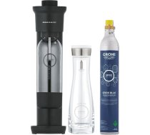 Grohe Blue Fizz ūdens karbonizators ar stikla karafu (stikla karafe: 1 litra tilpums, 3 regulējami CO2 līmeņi, ietilpst CO2 pudele, 1 x 0,85 l ūdens pudele), melns, melns