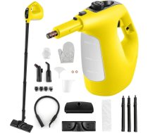 FANTASK 1500 W tvaika tīrītājs līdz 125°C dzeltenā krāsā, ar 400 ml tvertni, sildīšanas laiks: 1 min, tvaika tīrītāja rokas ierīce ar 14 piederumiem un 5 m strāvas kabeli.