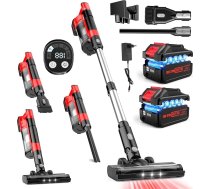 Akumulatora putekļsūcējs, 60 000 Pa/700 W/70 min Bezvadu putekļsūcējs ar 2 x 4,0 Ah noņemamām baterijām, LED skārienjūtīgais ekrāns, grīdas birste pret sapīšanos, 2 L akumulatora putekļsūcējs paklājiem