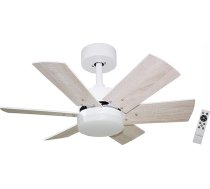 Bastilipo CALA BLANCA DC griestu ventilators ar līdzstrāvas motoru, tālvadības pults, 75 cm diametrs, 6 lāpstiņas, balta/ozols, LED apgaismojums, 3 toņi, niķeļa korpuss