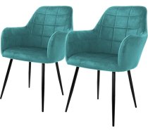 ECD Germany Set of 2 Dining Room Chairs with Back and Armrests, Petrol, Kitchen Chairs with Velvet Cover, Upholstered Chairs with Steel Frame, Ergonomic Chairs for Dining Table, Living Room Chairs, Dining Room Chair