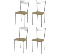 Tommychairs - Set of 4 ELENA Modern Chairs for Kitchen and Dining Room, Robust Frame Made of Painted Steel in Aluminium Colour, Padded Seat Covered with Faux Leather in Cappuccino Colour