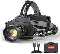 XHP70 LED galvas lukturis ar USB uzlādi — īpaši spilgts lukturis ar 90 000 lūmenu gaismas plūsmu un 5 režīmiem, komplektā ar baterijām, tālummaiņas funkciju, ūdensizturīgs galvas lukturis kempingam, medībām, skriešanai, makšķerēšanai