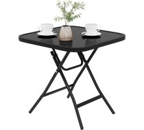 eSituro saliekamais galds, galdiņš, balkona galds, kempinga galds, dārza galds, bistro galds, ar metāla rāmi, taisnstūra formas galda virsma no rūdīta stikla, 46 x 46 x 48 cm, melns