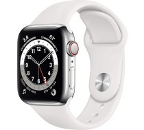 Apple Watch Series 6 (GPS + mobilais, 40 mm) Nerūsējošā tērauda sudraba korpuss ar baltu sporta siksniņu (Atjaunots)