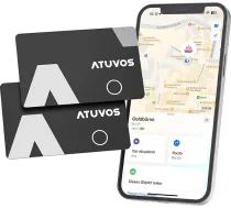 ATUVOS plānā naudas makā izsekošanas karte, AirTag viedkarte, saderīga ar Apple Find My App (tikai iOS, Android neatbalsta), Bluetooth priekšmetu meklētājs ceļojumu čemodāniem, bagāžai, somām, 1,6 mm, 2 gab., iepakojumā