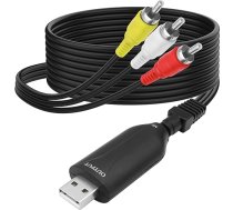 MEIRIYFA USB 2.0 audio video uztveršanas karte, VHS VCR uz digitālo pārveidotāju USB 2.0 Male to 3 RCA Male Video Audio Capture Card AV Composite Adapter Cable for PC Laptop Projector DVD Player - 1,5 m