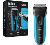 Braun Series 3 ProSkin 3040s elektriskais skuveklis, ar precīzu trimmeri, uzlādējams un bezvadu mitro un sauso skuvekli vīriešiem, melns / zils