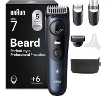 Braun BT7520 Series 7 elektriskais bārdas trimmeris vīriešiem ar 6 piederumiem, īpaši asiem ProBlade asmeņiem, 120 min. akumulatora darbības laiks, bezvadu bārdas skuveklis, 40 garumu, ūdensizturīgs, zils