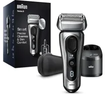 Braun Series 8 vīriešu skuveklis ar 3+1 skūšanās galviņu, elektriskais skuveklis un trimmeris, Sonic tehnoloģija, 40° galviņa, kontūru regulēšana, tīrīšanas stacija, mitrs un sauss, 8467cc, sudraba krāsā