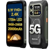 Blackview 5G AI āra viedtālrunis XPLORE 1, 36GB + 256GB, 6,78 collu FHD + 2,4K dubultdisplejs, 170lm LED lukturīši, 64MP + 50MP + 20MP nakts redzamība, 20000mAh akumulators, IP68 IP69K izturīgs mobilais tālrunis, NFC Black