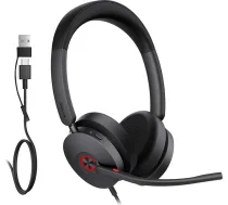 Yealink UH48 ANC vadu USB austiņas ar 4 trokšņu slāpēšanas mikrofoniem Hibrīdās ANC austiņas datoram ar ātru savienojumu, saderīgas ar vairākām platformām biroja sanāksmēm zvanu centram (USB-C/USB-A)