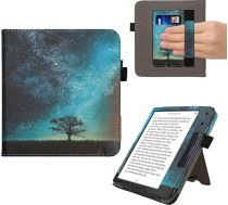 kwmobile Flip Cover saderīgs ar Kobo Kobo Kobo Libra Colour / Tolino Vision Colour - futrālis ar siksniņu Galaxy Tree Meadow Blue Grey Black