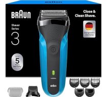 Braun Series 3 vīriešu elektriskais skuveklis ar 3 elastīgiem asmeņiem, skuveklis, bārdas trimmera piederums, +5 ķemmes piederumi, mitrs un sauss skuveklis vīriešiem, 310BT, zils