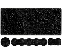 HAOCOO Peles paklājiņa komplekts, liels spēļu peles paklājiņš + tastatūras plaukstas balsts + peles paklājiņš ar plaukstas atbalstu + paliktnis, 90 x 40 cm, galda paklājiņš mājas birojam, topogrāfiski melns