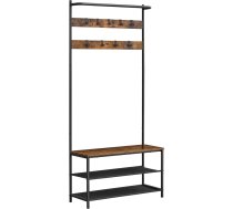 VASAGLE HSR421B01 Drēbju pakaramais ar apavu soliņu, 9 noņemami āķi, 32,2 x 84 x 180 cm, industriālais stils, priekšnamam, guļamistabai, Vintage Brown/Black