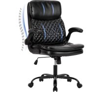 COLAMY Ergonomisks biroja krēsls, rakstāmgalda krēsls ar augstu atzveltni, darba datora krēsls ar regulējamiem roku balstiem, regulējams augstums un noliecams grozāms krēsls ar biezu ādas polsterējumu, melns