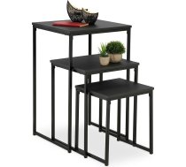 Relaxdays sānu galds 3 stackable ligzdošanas galds 3 izmēri Kvadrātveida metāla dzīvojamā istaba Dekoratīvais galds melns