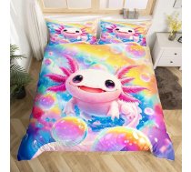 Homemissing Cute Axolotl gultas veļas komplekts 135 x 200 cm Cartoon Salamander gultas veļas komplekts Rain Bow sega sega ar 1 spilvendrānu Cute Animal ar Zip