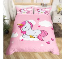 Vienradzis Gultas komplekts Meitenes Cute Unicorn sega Cover Set rozā Vienradzis Treasure gultas piederumi komplekts 135 x 200 cm bērniem pieaugušajiem Cute Animal Decor Ultra Soft Room Decoration gultas piederumi Zip