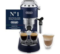 De'Longhi Dedica Style - Perfetto kompakts portafiltru automāts Espresso automāts ar pogām, manuāla piena putotāja Espresso un Kapučīno, piemērots ESE spilventiņiem, 15 cm plats, zils (EC685.BL)
