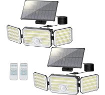 Saules gaismas āra gaismām ar kustības sensoru, 160 LED saules gaismas āra gaismām ar signalizācijas funkciju, 2000 mAh 4 modu IP67 ūdensizturīgs saules sienas apgaismojums ar tālvadības pulti dārzam, garāžai - 2 gab. iepakojumā