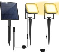NATPOW Saules dārza prožektors 3000 K Warm White, 2-in-1 saules prožektors āra dārzam, IP65 ūdensnecaurlaidīgs, 2 gaismas režīmi, automātiska ieslēgšanās/izslēgšanās, alumīnija korpuss, saules gaisma kokiem, pagalmam, dārza ceļam, teras