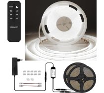 COB LED lente, 12 m, 24 V, aptumšojama, vēsā baltā krāsā, 6500 K, pašlīmējoša, 5760 LED, ar barošanas bloku un RF tālvadības pulti virtuvei, guļamistabai, viesistabai, kabinetam, iekštelpām