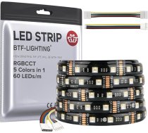 BTF-LIGHTING RGBCCT 5 krāsas 1 5050SMD LED sloksne DC12V 5M 60LEDs/m 300LEDs RGB + silti balta + auksti balta melna PCB IP65 ūdensizturīgs telpu virtuves dekorēšanai (kontrolieris un barošanas bloks nav iekļauts)