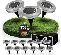 12 solāro grīdas lampu komplekts, LED saules lampas āra apstākļiem, saules lampas āra dārzam, saules lampas dārzam, dārza apgaismojums, IP65, apgaismojums piebraucamajiem ceļiem un celiņiem, balta gaisma