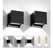 2 sienu lampu komplekts ar nomaināmu G9 LED lampu, auksti balta, 6000 K, alumīnija LED sienas lampas, iekštelpās, ārā, IP65 ūdensizturīgas, regulējams gaismas leņķis, sienas apgaismojums (melns)