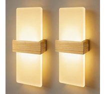 2 iekštelpu sienas lampu komplekts, 12 W silti balta 3000 K LED sienas lampas, augšup un lejup moderna priekšnama lampa, siena no akrila ar koka korpusu, netiešās gaismas sienas lampas priekšnamam, kāpnēm, viesistabai, guļamistabai