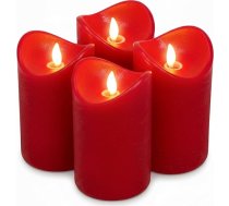 ToCi 4 x LED sveces Light Red 7,5 x 15 cm - Īstas vaska sveces bez liesmas ar kustīgu liesmu un taimeri - stabiņa sveces ar LED gaismu Adventam, dekorēšanai, kapu apgaismojumam, iekštelpām