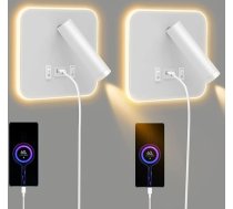 2 x iekštelpu LED sienas lampa, nakts lampa ar slēdzi, USB uzlādes ports, sienas lampa, 12 W iekštelpu sienas lampa, 360° rotējoša, moderns sienas apgaismojums, 3000 K silti balta guļamistabai, viesistabai, dzīvojamai istabai
