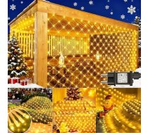 Joycome Pack of 2 Light Net Christmas Outdoor 3 x 2 m 200 LED tīkls ar kontaktdakšu, taimeris, 8 režīmi Mesh Lights Ziemassvētku eglīte Ūdensizturīgs gaismas aizkars balkona griesti terasei - silti balts