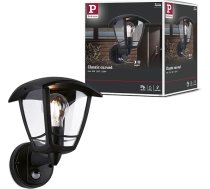 Paulmann Classic Curved 94647 Āra sienas lampas ar kustības sensoru IP44 Kvadrātveida maks. 12 W melna plastmasas dārza gaisma E27