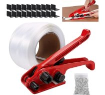 Lentes dozators, lentes dozators, lentes lentes iesaiņošanai (100 m x 19 mm lentes, 100 gab., 19 mm fosfāta poga, 20 gab., 32 mm iepakojuma stūris, 1 spriegotājs)