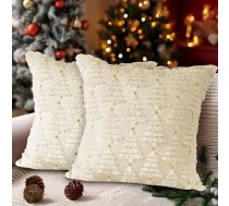 Lanpn Pack of 2 Ziemassvētku spilvenu pārvalki 45 x 45 cm, ziemas zvaigzne Ziemassvētku eglīte Dekoratīvie Ziemassvētku spilveni mājai Dzīvojamā istaba Guļamistaba Guļamistaba Dīvāns Gulta Dīvāns Dekoratīvais Ziemassvētku dekors (balta)