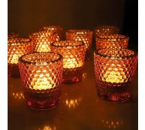 Dzintara votive sveču turētāji, Vintage tējas gaismas turētāji ar zelta apdari, kāzu mājas apdare, stikla tējas gaismas turētājs, dzimšanas dienas dāvanas sievietēm, 5,5 cm garums x 4,5 cm platums x 6 cm augstums, 12 gab. iepakojumā