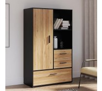 Forte MOKKARO Plaukts L 95, plaukts ar atvērtiem nodalījumiem, 3 atvilktnes, 1 skapja durvis, koka materiāls, Mauvella ozola dekors/melns, 94,7 cm plats, 157,2 cm augsts, 42 cm dziļš