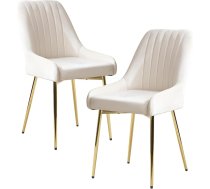 Dining Room Chairs, Set of 2, Velvet Upholstered Chairs with Backrest, Kitchen Chairs with Golden Legs, Ergonomic Chairs for Dining Room, Living Room and Bedroom (Beige)