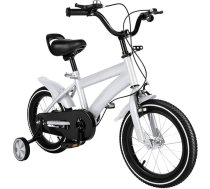 Bērnu velosipēds ar 14 collu riteņiem, piemērots meitenēm un zēniem vecumā no 3 līdz 6 gadiem, balts bērnu velosipēds ar dubļusargu un kombinētu priekšējo un aizmugurējo bremzi, izgatavots no augstas kvalitātes oglekļa tērauda (balts)