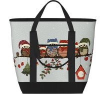 Pusdienu soma ar jaukiem Ziemassvētku pūcēm uz zara, piemērota gan sievietēm, gan vīriešiem, atkārtoti lietojama, izolēta, aukstuma soma birojam, skolai, piknikam, pludmalei