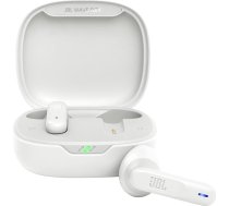 JBL Wave Flex bezvadu austiņas ar IP54 un IPX2 ūdensnecaurlaidību, TalkThru un AmbientAware tehnoloģiju, 32 stundu akumulatora darbības laiks, baltas krāsas